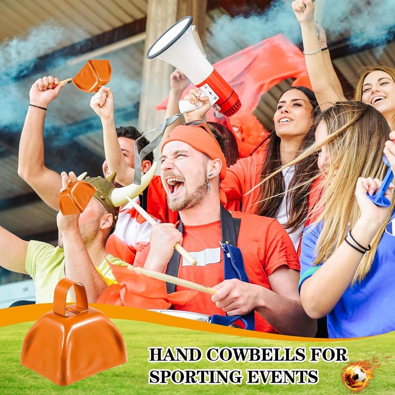 Tobeelec 12 Pcs Metal Cowbells with Handle, Cow Bells Noise Makers for Sporting Events, Small Cow Bell Loud Bells Noisemaker Hand Percussion Cow Bells Noise Makers for Sporting Events, Football Games (Orange) - Image 2